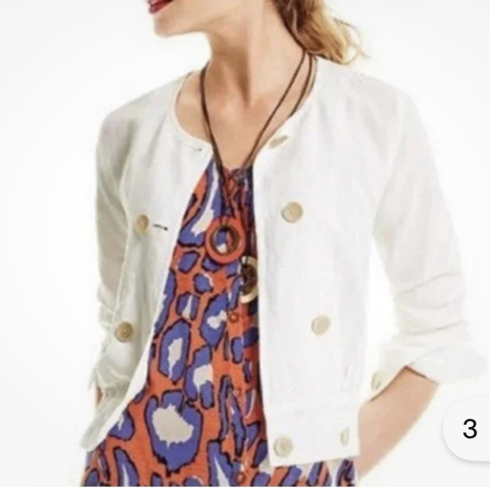 CAbi Piazza Lyocell Linen Cropped button down Jacket Ivory off white M